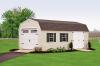 Dutch Garage 12′ x 24′ • Antique ivory vinyl siding, white trim and doors, green shutters, slate architectural shingles