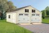 Double Wide Garage 24′ x 24′ • Antique ivory vinyl siding, white trim and doors, black shutters, slate architectural shingles 